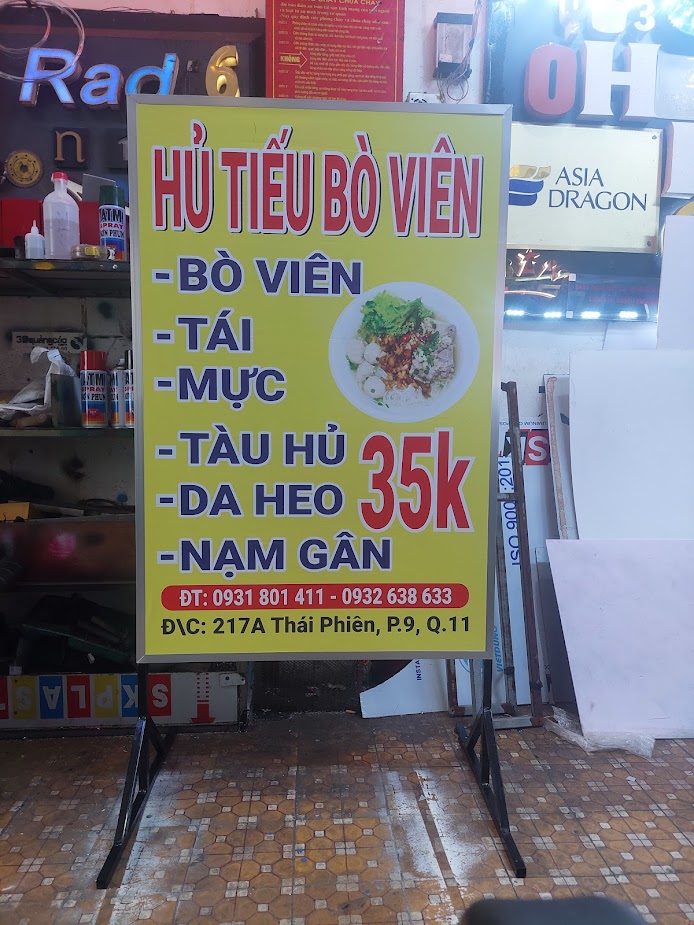 bảng hiệu hủ tiếu bò viên có chân, không đèn giá rẻ 2