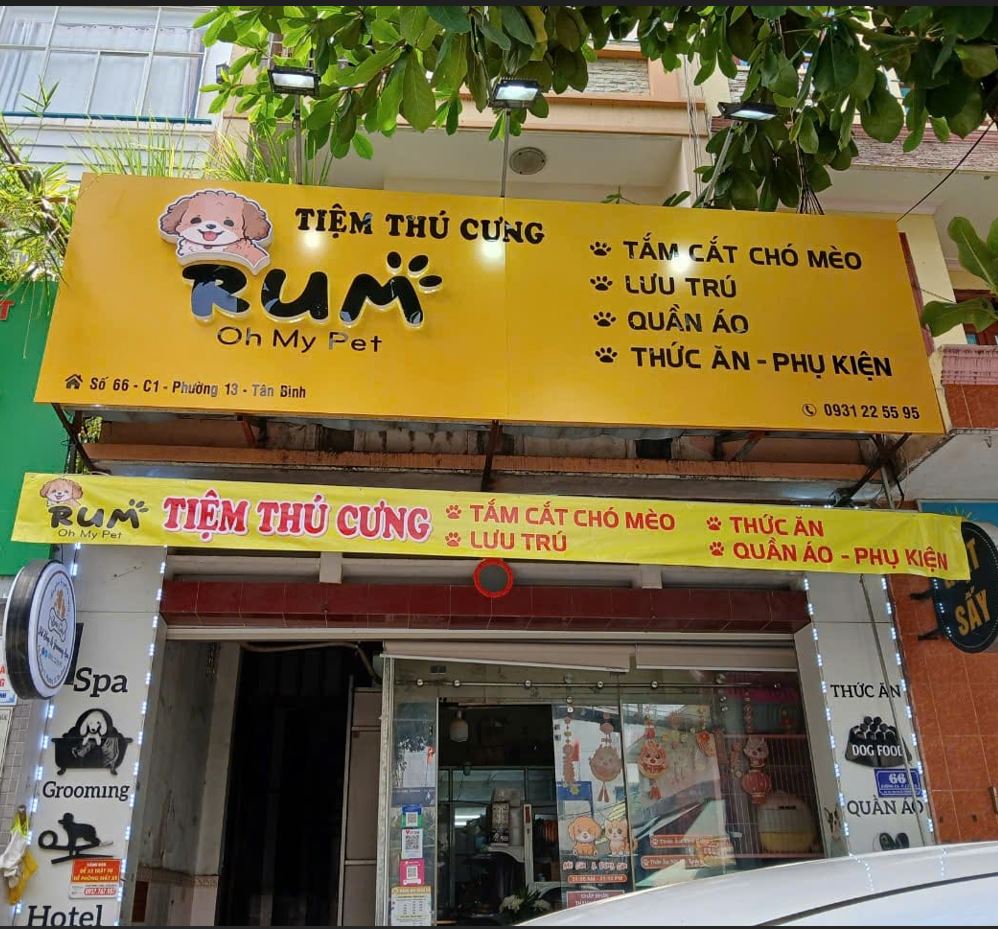bảng hiệu thú cưng nền vàng, chữ mica giá bình dân 2