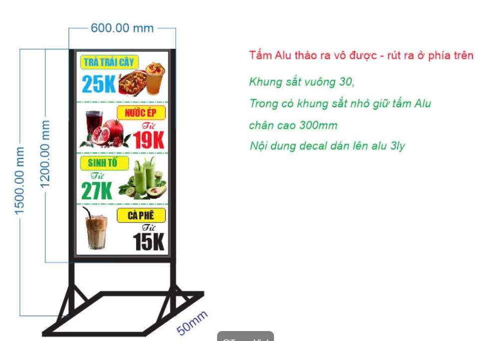 bảng standee đứng 2 mặt, nội in decal dán lên nền alu 2