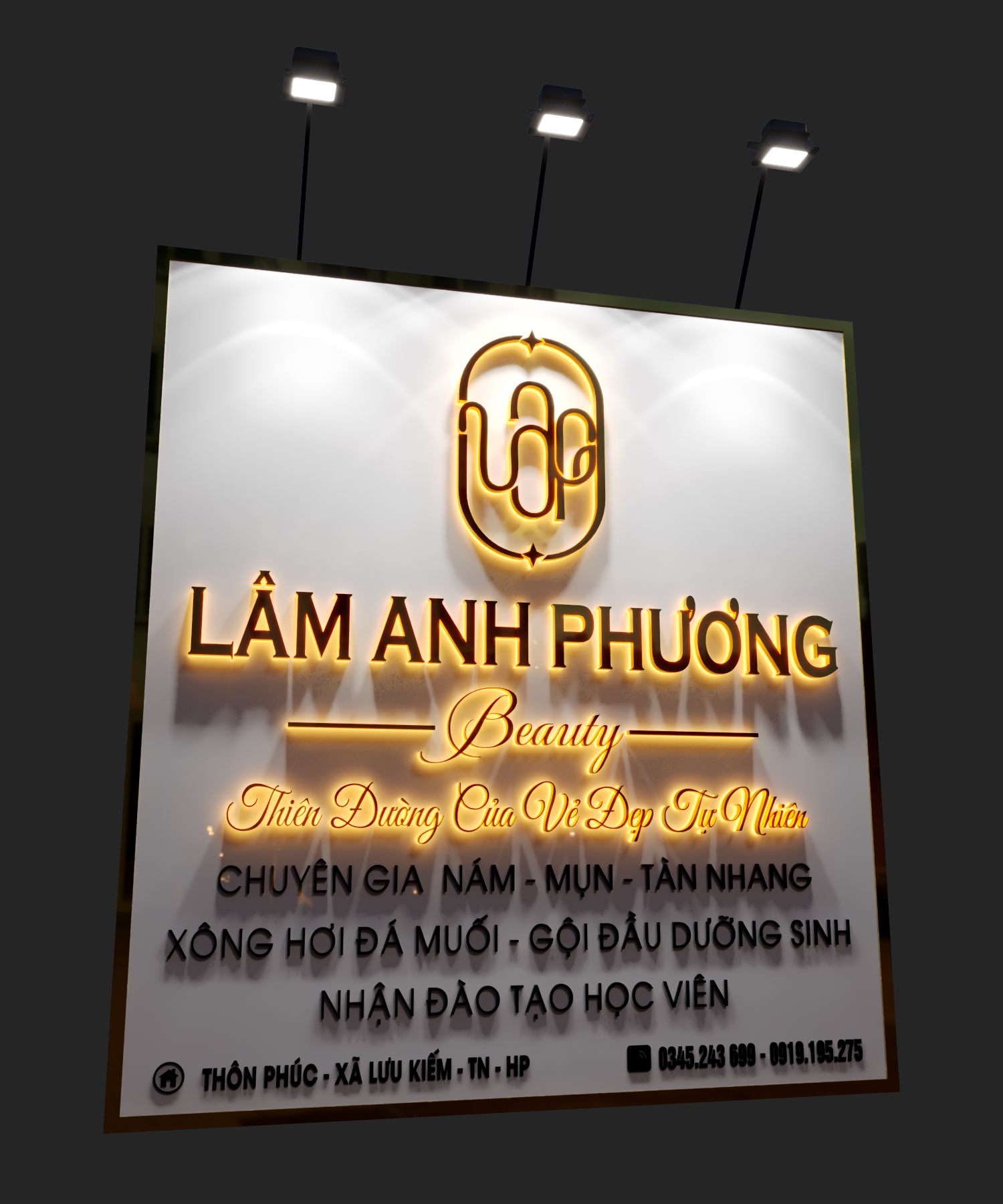 biển hiệu nền alu trắng, chữ alu đèn sáng chân giá rẻ 2