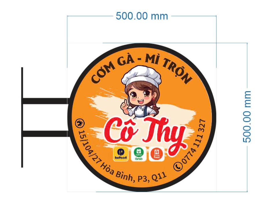 hộp đèn mica hút nổi tròn kích thước 500x500mm - nội dung dán decal