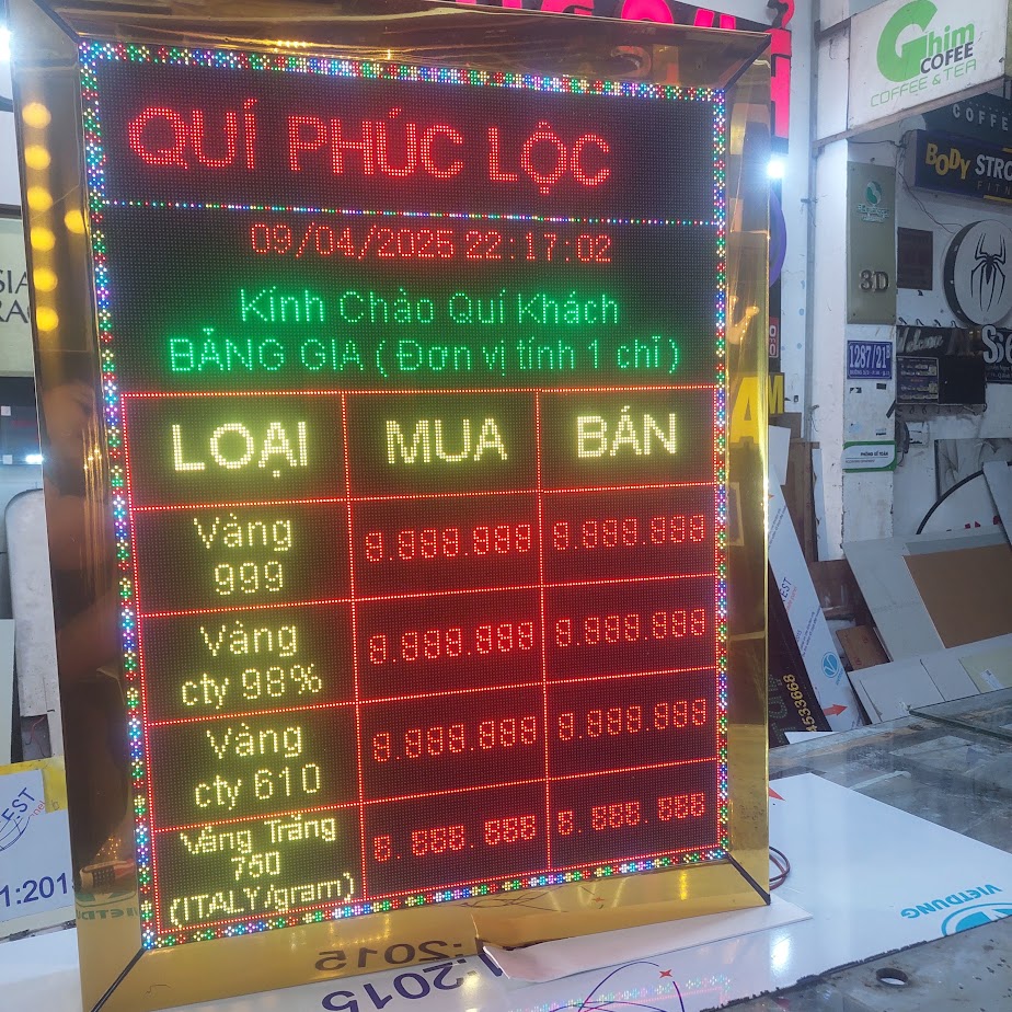màn hình led tiệm vàng, chỉnh nội dung qua điện thoại dễ dàng
